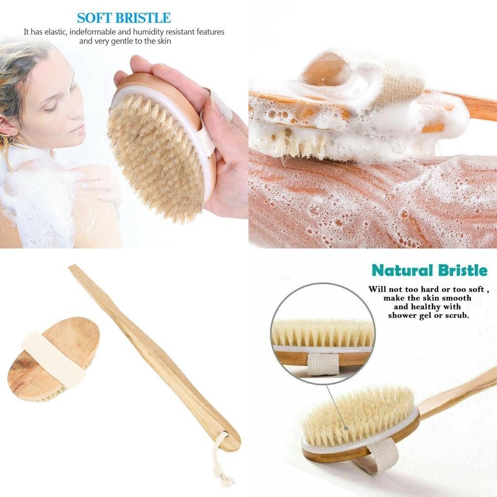 Luxuriöser Dusch-Rückenwäscher mit Naturborsten und langem Holzgriff für glatte Haut