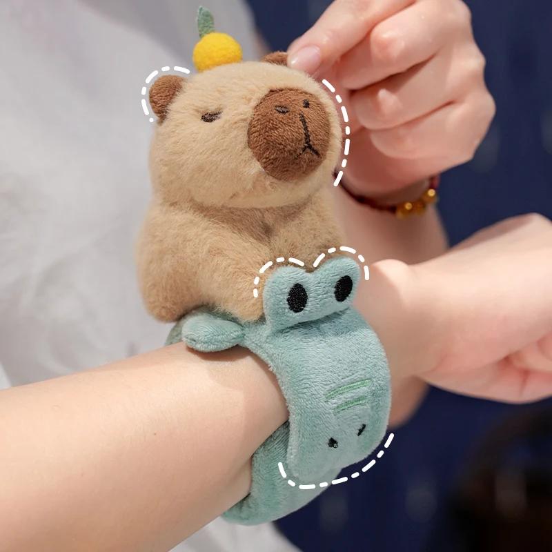 Capybara Slap Snap Wrap Wristband Bracelet Kawaii Animal Plushie Cute Dog Cat Plush Hand Ring Soft Toys Creative Funny Gift