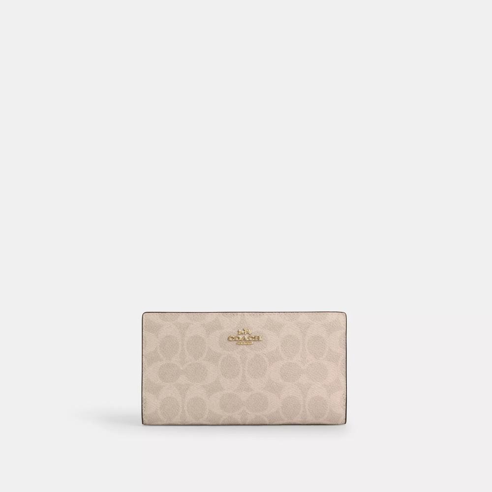 

Coach Slim Zip Wallet In Signature Canvas Gold Sand Chalk One Size