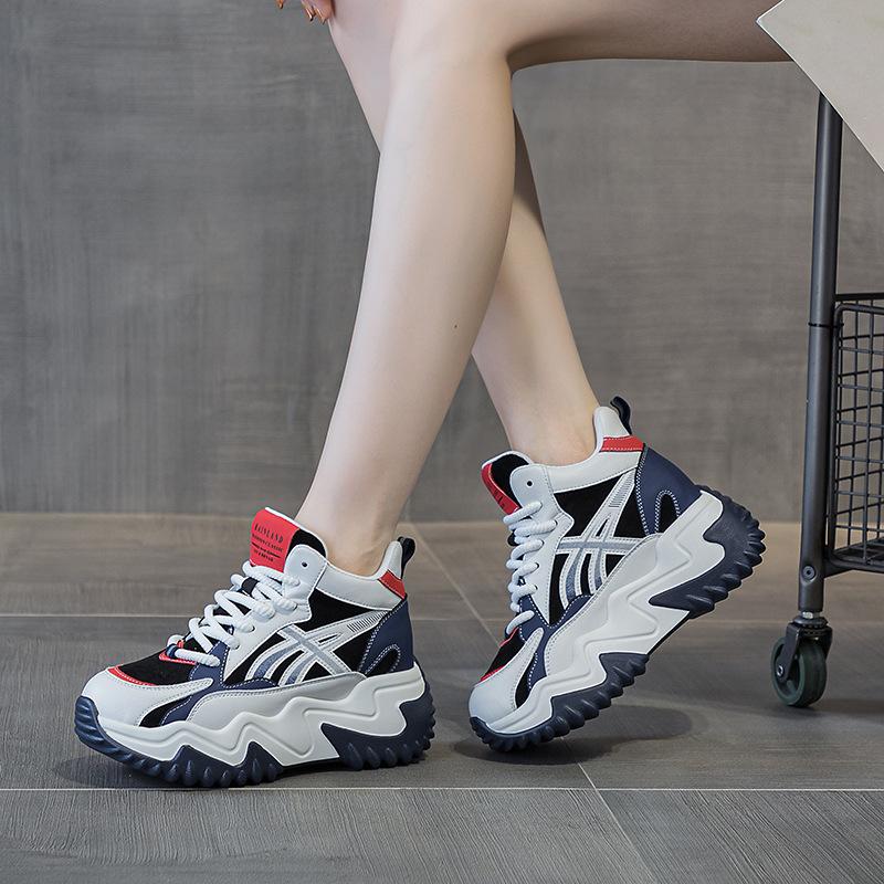 790 inner height increase 7 leather little white shoes for women's autumn and winter new versatile thick-soled pine