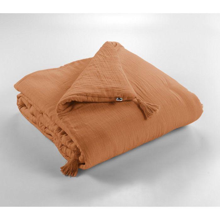 Duvet or Bed Runner "Gaïa" All Sizes "Cotton Gauze" the Butterfly Effect - Gaia Apricot - - Gaia Apricot - 90 X 200 Cm