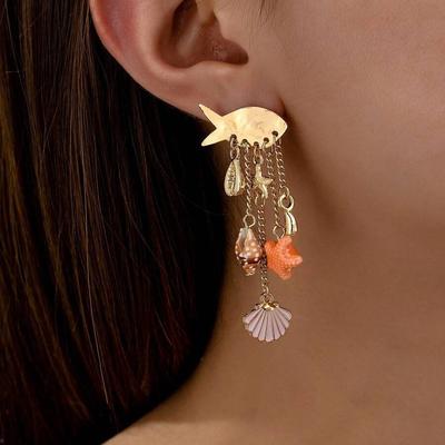 Fashion Stainless Steel Ocean Series Conch Shell Fish Earrings Earrings Stud Earrings Gold Plated