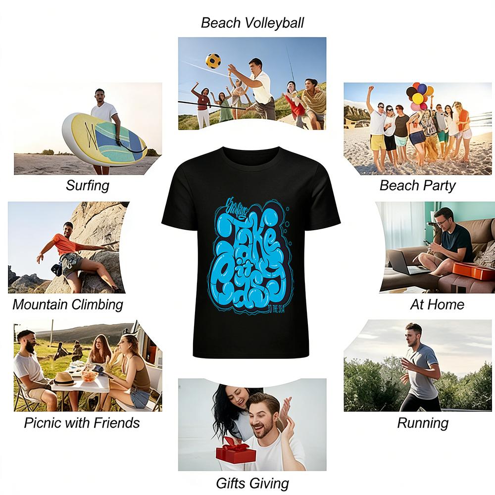 Surfing Graffiti Print Casual Tee Take It Easy To The Sea Pure cotton T-shirt