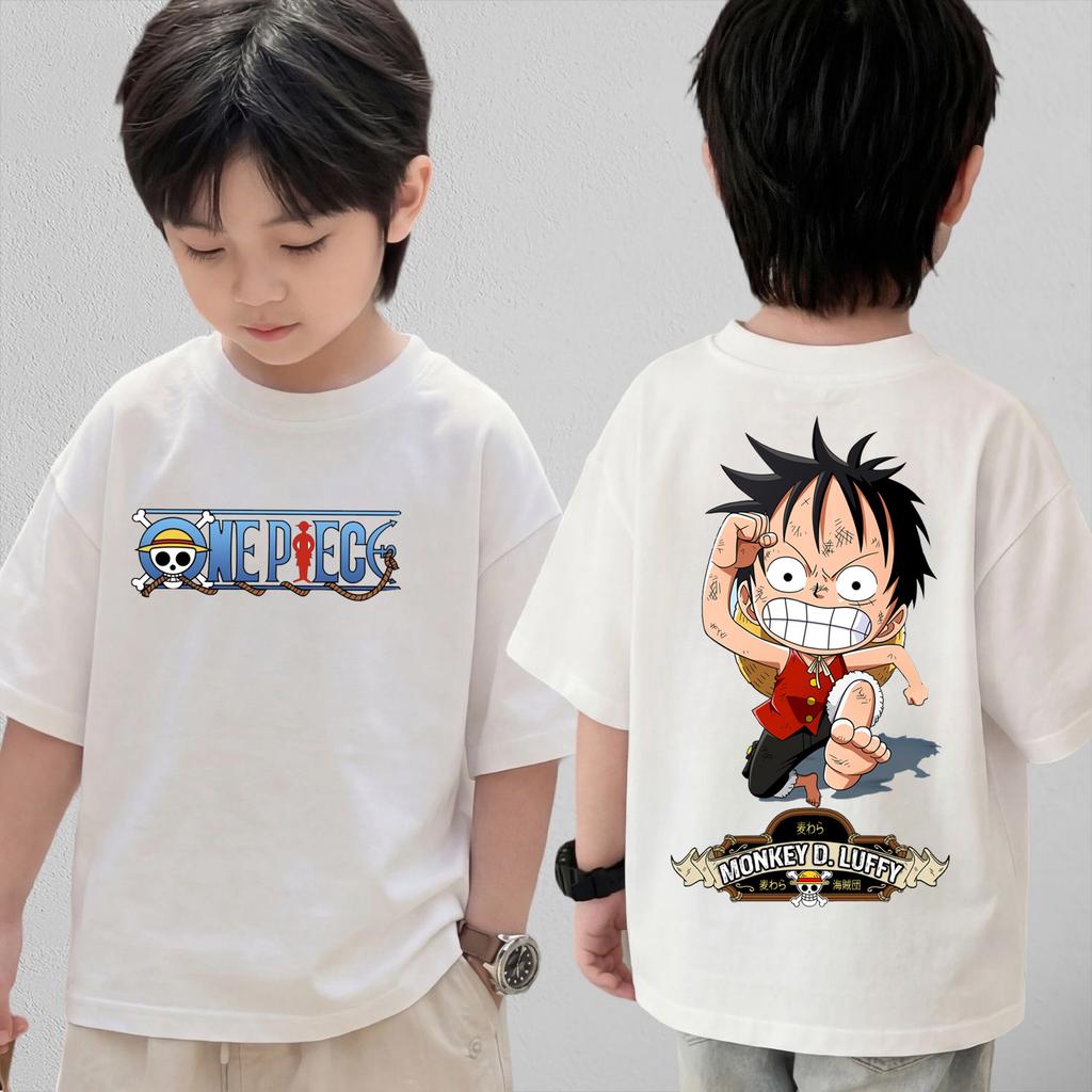 One Piece Cute Chibi Character Print Cotton T-Shirt  Kids Clothes 2026 Summer Short-Sleeve Casual Tee Tops