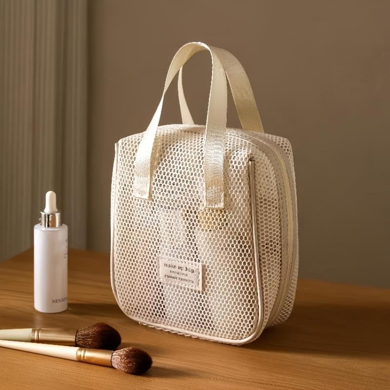 1pc Chic Mesh Cosmetic Bag with Multiple Compartments Breathable, Lightweight Travel Organizer for Women, Portable Shower Tote Bag with Zipper