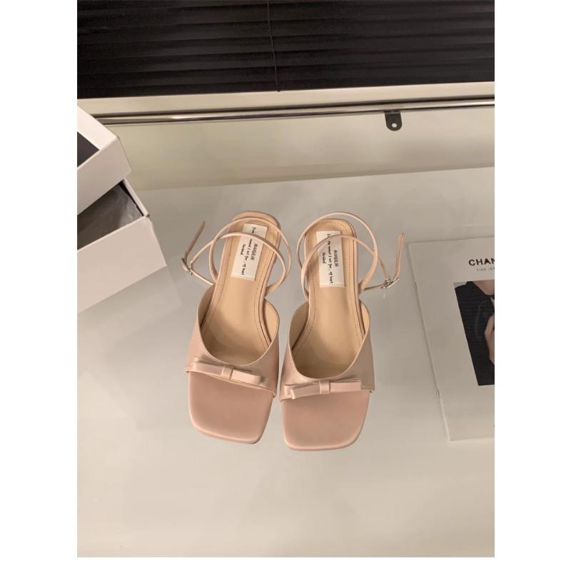 

Босоножки с бантом на высоком каблуке летние женские сандалии с перемычкой стилет с открытым носком с юбкой сатин 40 розовый