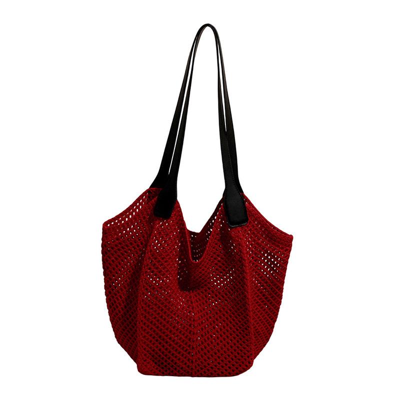 

Уличный тренд простая летняя наплечная хлопковая нить плетеная вязаная сумка сумочка пляжный отдых one size fits all красный