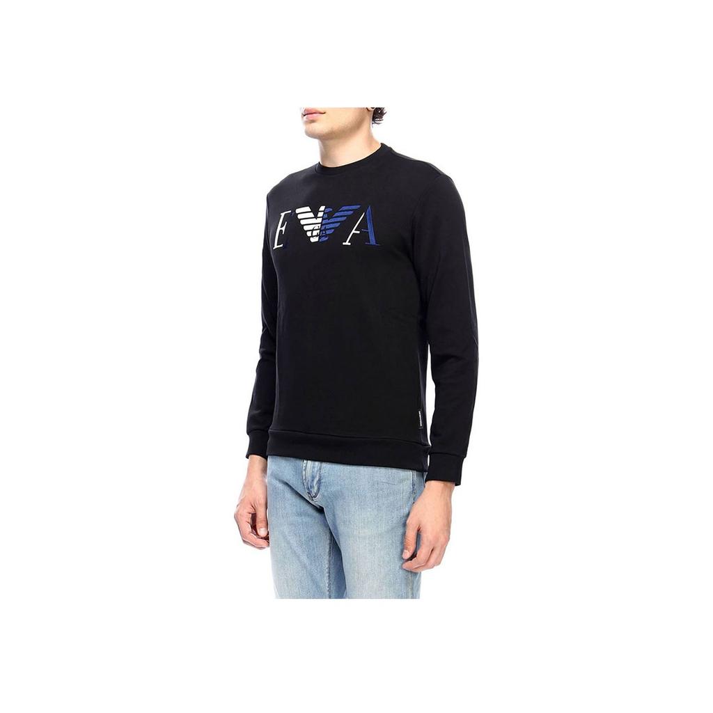 Emporio Armani Embroidered Logo Pattern Blend Pullover Sweatshirt Men Sweatshirt Black 6Z1MB3-1J07Z-0999