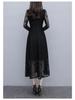 Women's Plus Size Black Lace A-line Long Skirt Dress - Spring/Summer 2026, New Style, Long Sleeve, Elegant Fit
