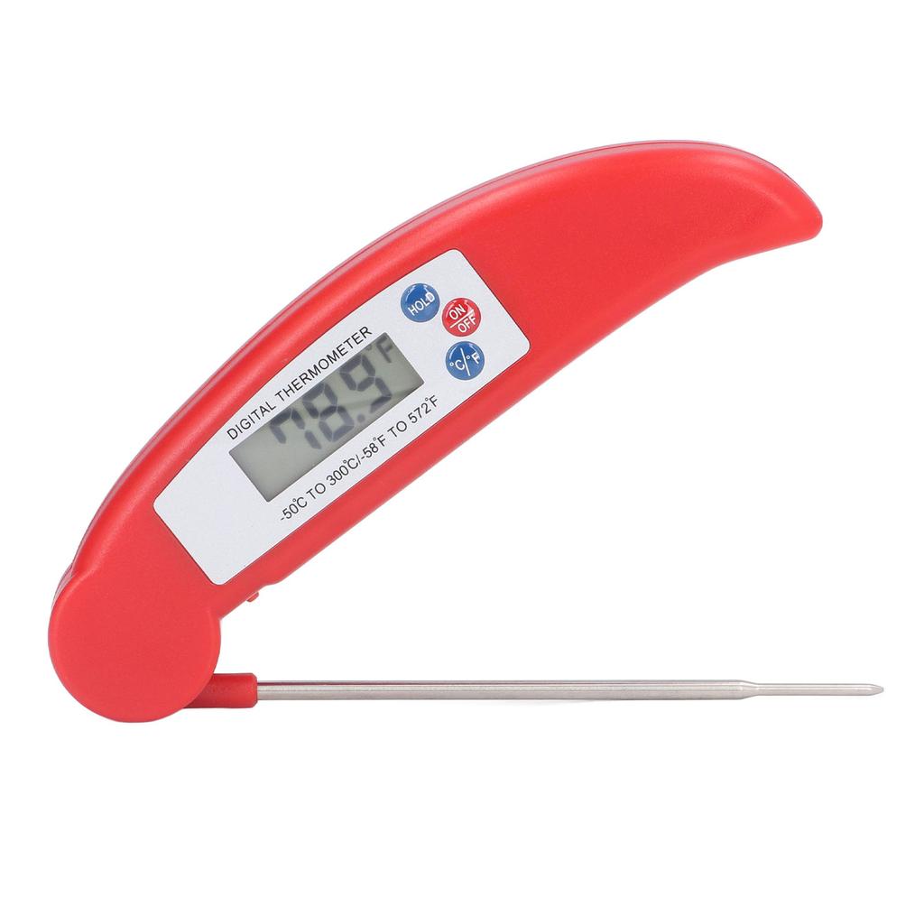 Meat Temperature Measurement Fast Digital Food Thermometer with Foldable Probe for Cooking Red