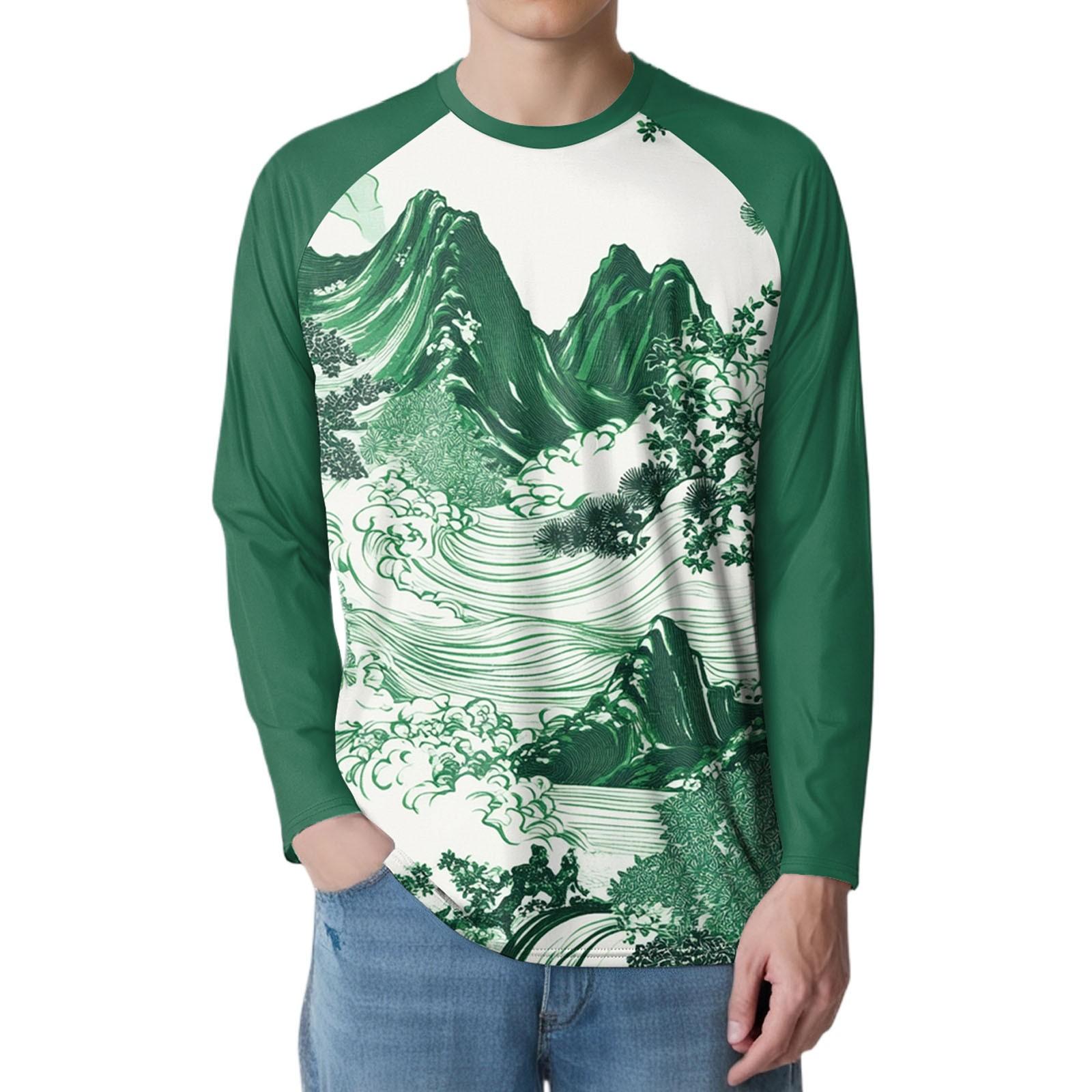 

Мужская мода принтованный реглан длинный рукав спортивный топ XXL зелёный