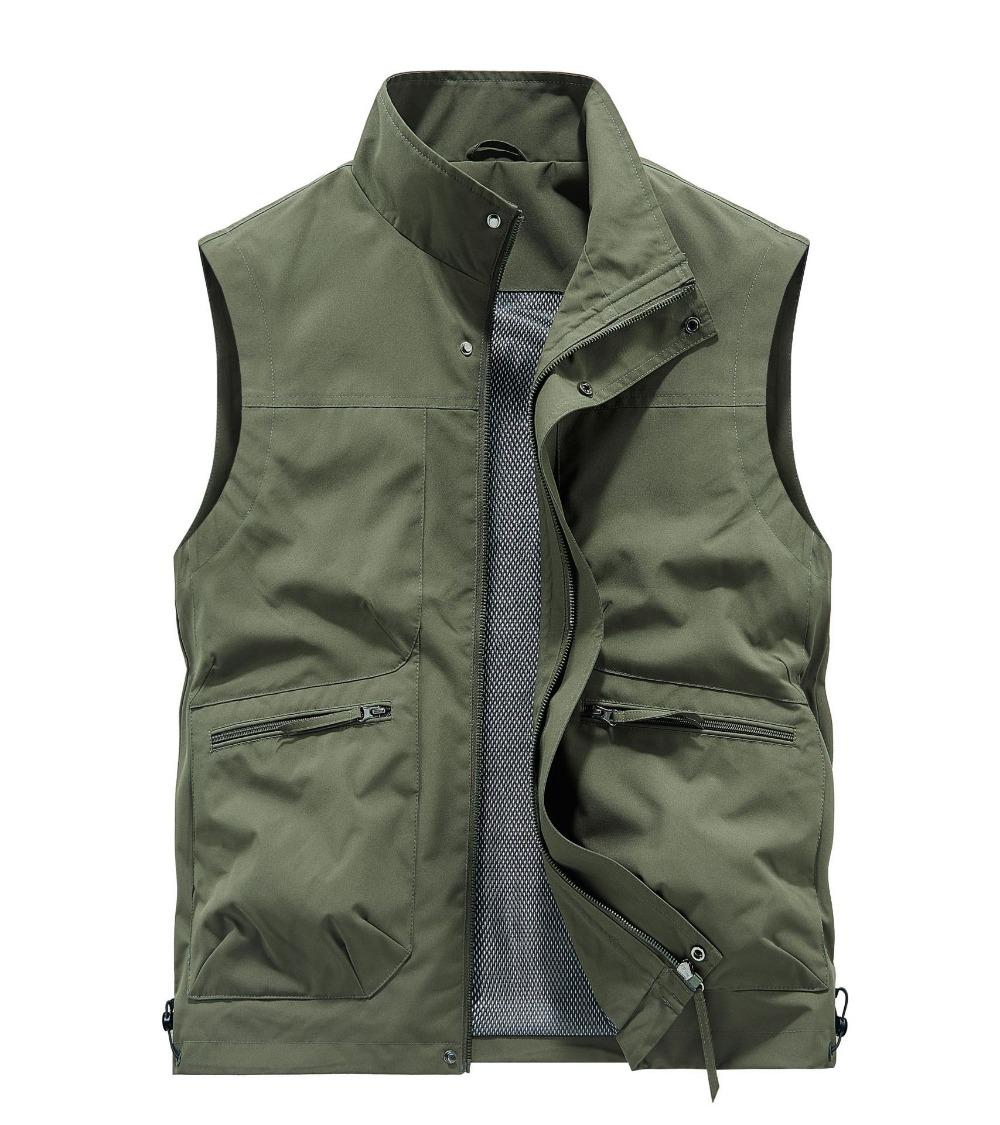 

Весенне-летняя мода мужской рабочий жилет повседневный жилет мужской однотонный стоячий воротник дышащий жилет большой свободный плечевой накидка L армия зеленый