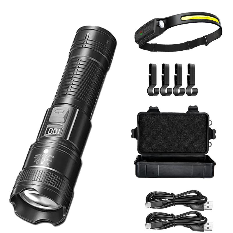 Wysokiej Mocy Latarki LED 2000LM Taktyczna Latarka ze Światłem Wyświetlacza Ładowanie USB Kemping Wędkarstwo Awaryjna Latarnia z Zoomem
