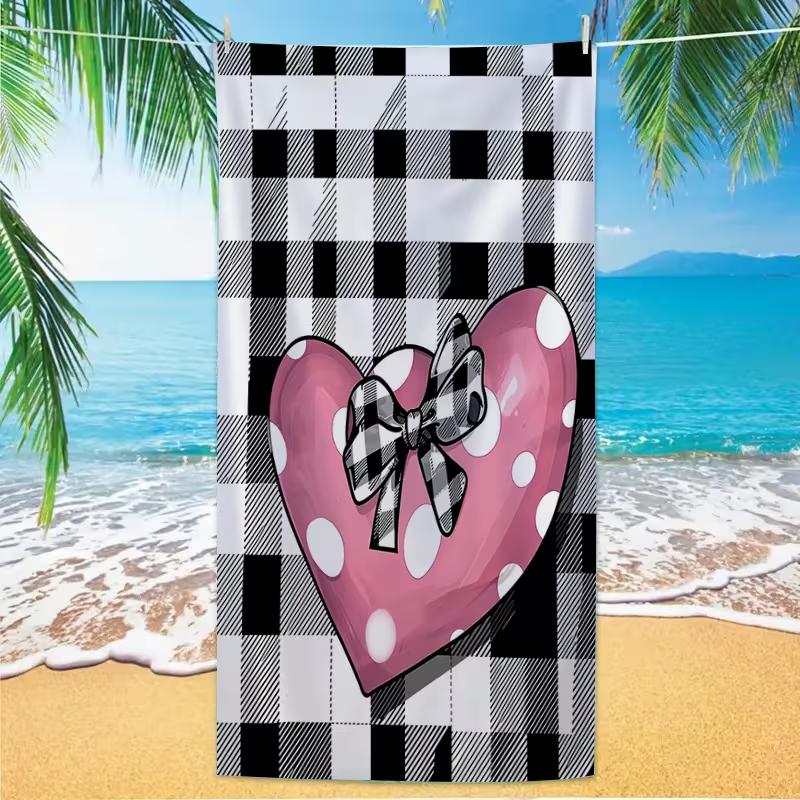 

Cute Pink Red Heart Doodle Beach Towel Soft Quick Dry Absorbent Swim Towel Large Lightweight Beach Blanket for Summer Travel W30*H60(CM)