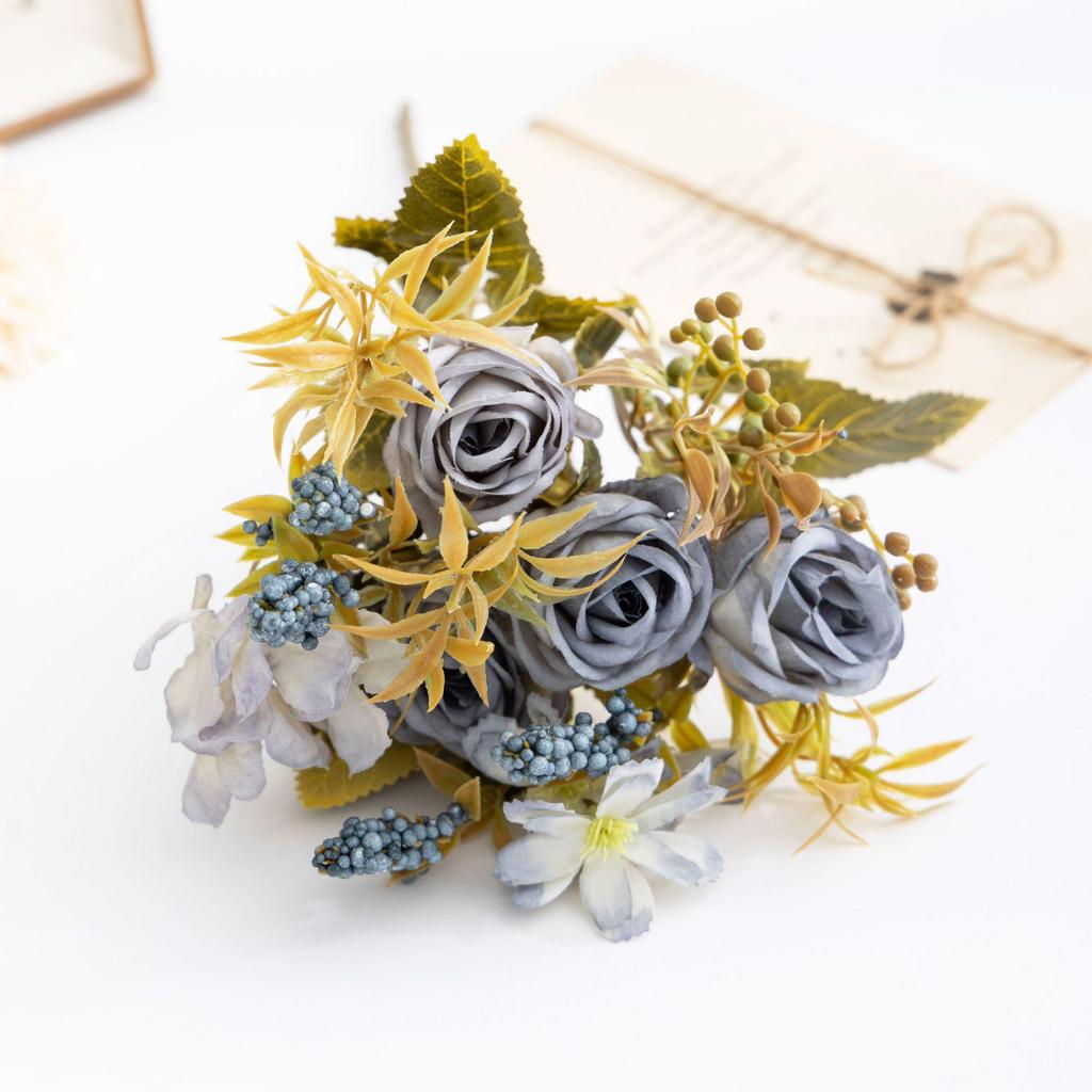 Autumn-Inspired Nordic Silk Rose Bouquet – Artificial Floral Decor for Home & Living Room