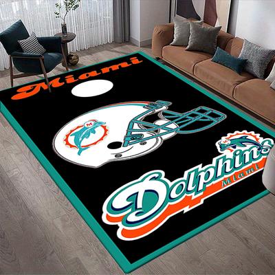 Miami Dolphins Style Crystal Velvet Rug, Soft Anti‑Slip Crystal Velvet Carpet for Living Room Bedroom Home Decor