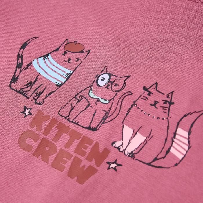 T-shirt enfants à manches longues imprimé chaton framboise 5 dimensions disponibles