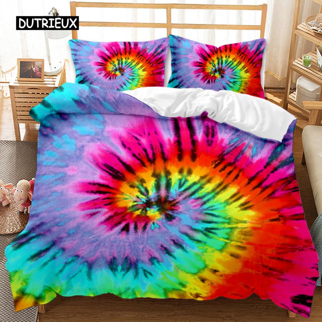 Boho Tie Dye Duvet Cover Set Hippie Bed Sets Blue Purple Colorful Twin Bedding Set Gypsy Queen King Size Polyester Qulit Cover