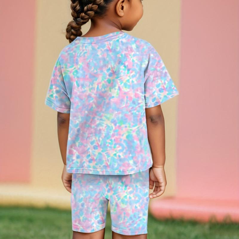 Girls Fashion Set Summer Children's Printed T-shirt Leggings Casual Set