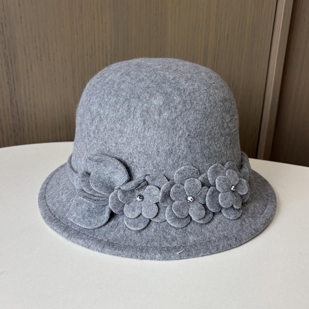 Autumn And Winter New Woolen Hat Female Elegance Flower Temperament Small Edge Top Hat Outdoor Travel Versatile Thermal Basin Hat