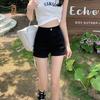 Summer 2024 Women's Black High-Waist Slim Denim Shorts, Korean Edition