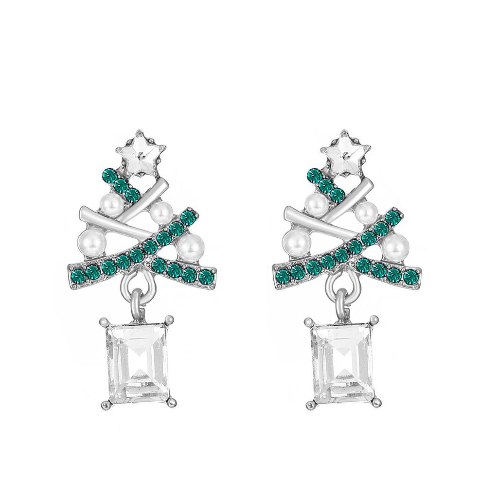 Glitter Rhinestone Stud Earring For Women Creative Christmas Tree Shaped Dangle Earring Exquisite Jewelry Accessory Xmas Gifts