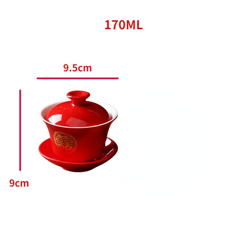Chinese Wedding Tea Set Red Wedding Bowl Chopsticks Covered Bowl Toast Change Tea Set Solid Wooden Tray Wedding Supplies