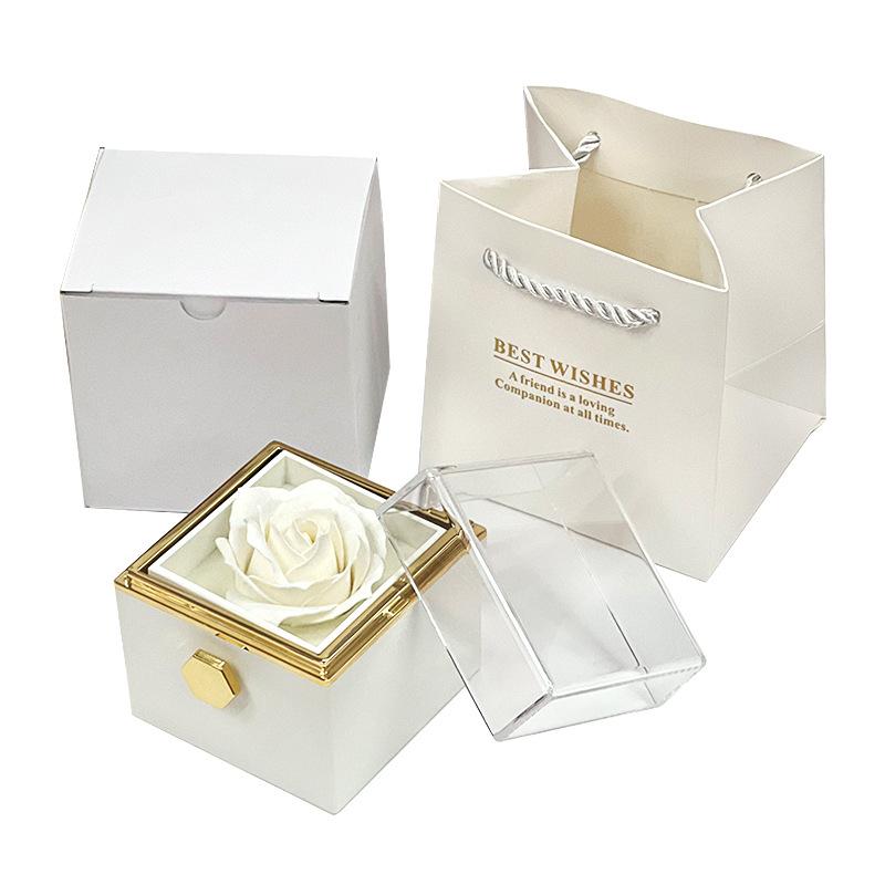 Rotation Rose Jewelry Gift Box Valentine's Day Acrylic Ring Boxes Necklace Storage Display Rack