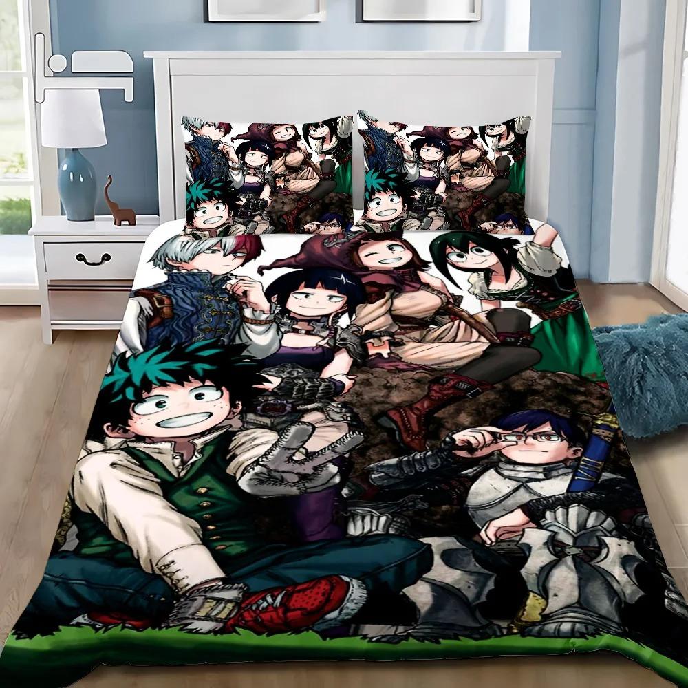 3D Print Cartoon My Hero Academia Bedding Set Soft Comforter Cover With 1/2pcs Pillow Shams For Kids Adults Microfiber