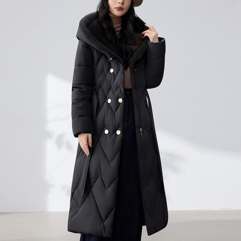 Sleeves Detachable Fashion Woman Parkas Winter Long Coats With Belt Hooded Thick Female Jackets