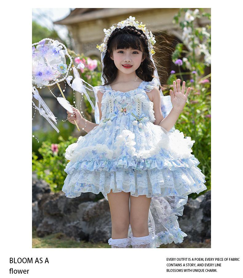 2026 Sommer Prinzessin Lolita Aufgebauschtes Schleppenkleid - Super Feenhafter Stil Festliches Kleid für Kleine Mädchen