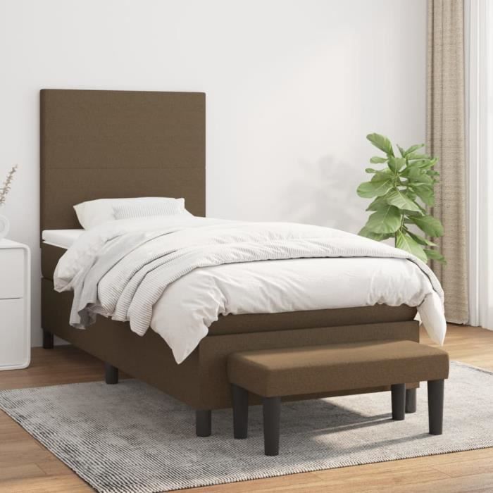3136408 vidaXL Lit à sommier tapissier avec matelas Marron foncé 90x200 cm