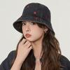 Love Heart Embroidery Denim Fisherman Hat Versatile Sun Protection Hat Fashion Bucket Hat  Women