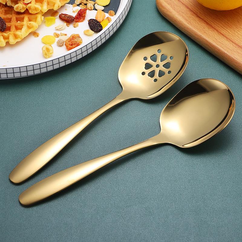 New Household Public Serving Spoon Stainless Steel Soup Colander Spoon For Ice Cream Dinner Spoons Rice Salad Kitchen Tableware