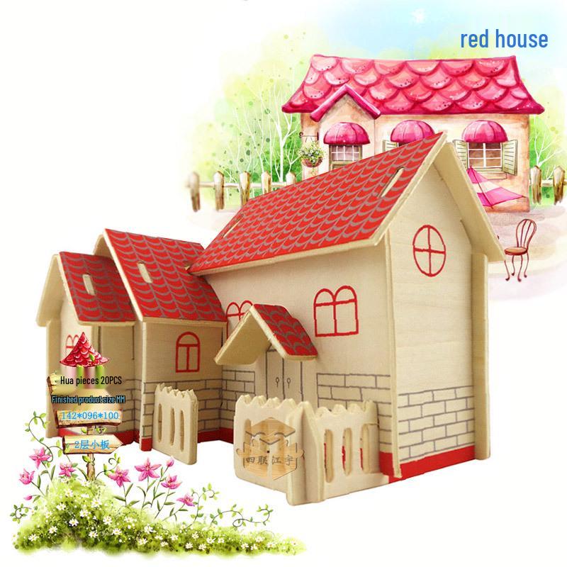 3D Wooden House Puzzle: DIY Educational Toy for Children