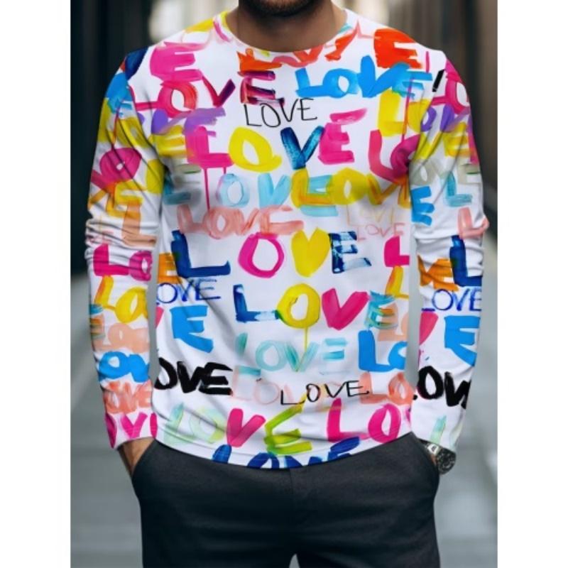 Men's Casual Autumn and Winter Printed Long-sleeved Crew Neck T-shirt