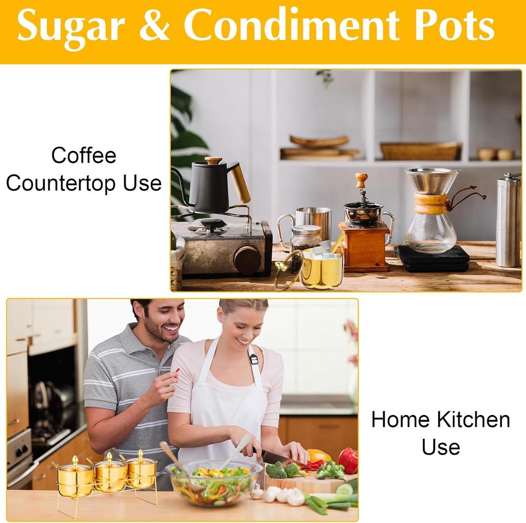 Stainless Steel Seasoning Jar Set with Glass Lid Spoons Kitchen Condiment Pots for Serving Sugar Pepper Salt Spice Kruidenpotjes