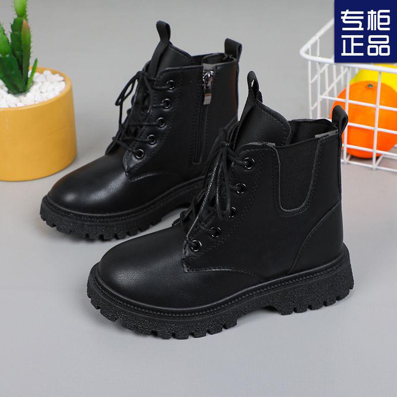 Girls Martin boots new autumn and winter velvet thickened boots little girls winter shoes boys short boots