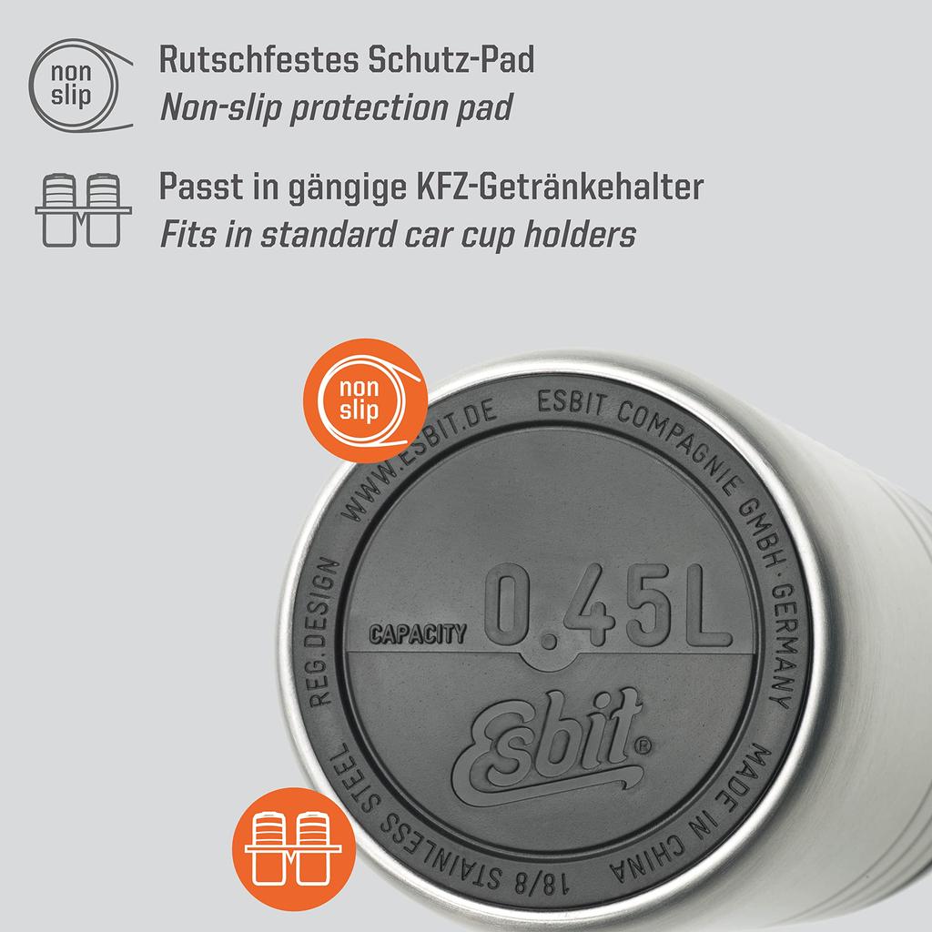 Esbit Outdoor Camping Insulated Mug Majoris Thermo Mug with Flip-Top Lid, Silver, 450ml ESMGF450TLS