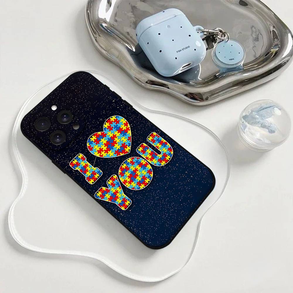 Autism Support Puzzle Phone Case Phone Case For Iphone 17 16 15 11 13 14 Pro Max X Xr Xs Max 12mini Black Shell Cover Case