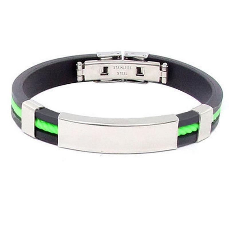 Bracelet Button Cuff Bracelet Stainless Steel Rubber Wristband Men's Women's New