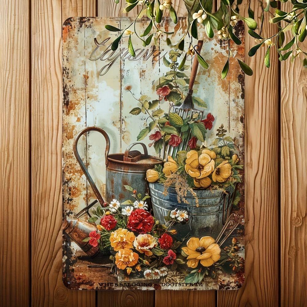 Vintage Metal Wall Poster – Floral Garden Decor, 20x30cm