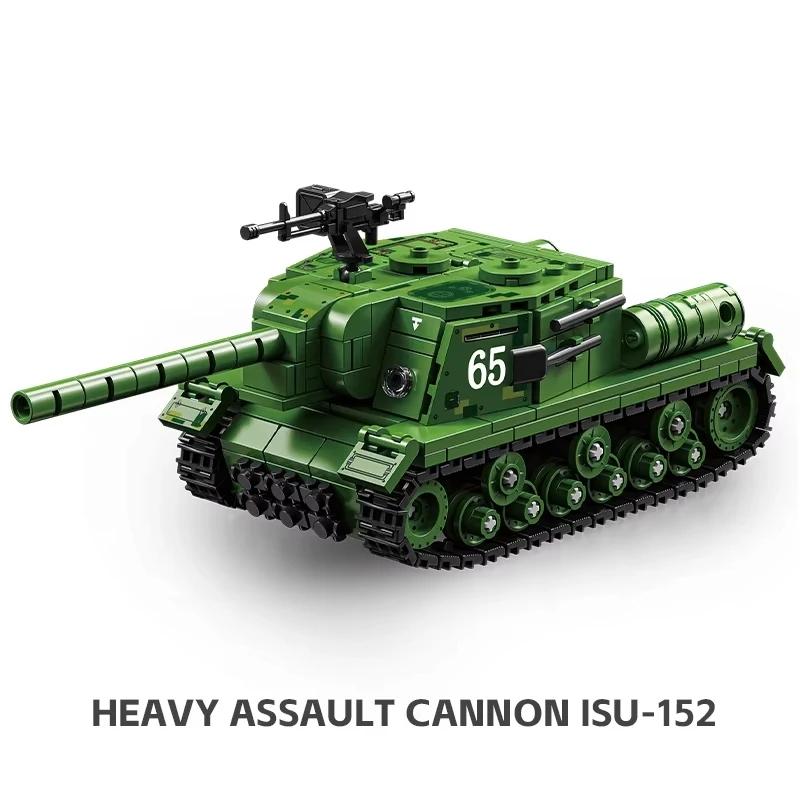 Modello da assemblare Cannone d'assalto pesante ISU-152 Sovietico Militare Carro armato Cacciacarri Artiglieria semovente Giocattolo con blocchi da costruzione Militari Regali per Bambini Ragazzi