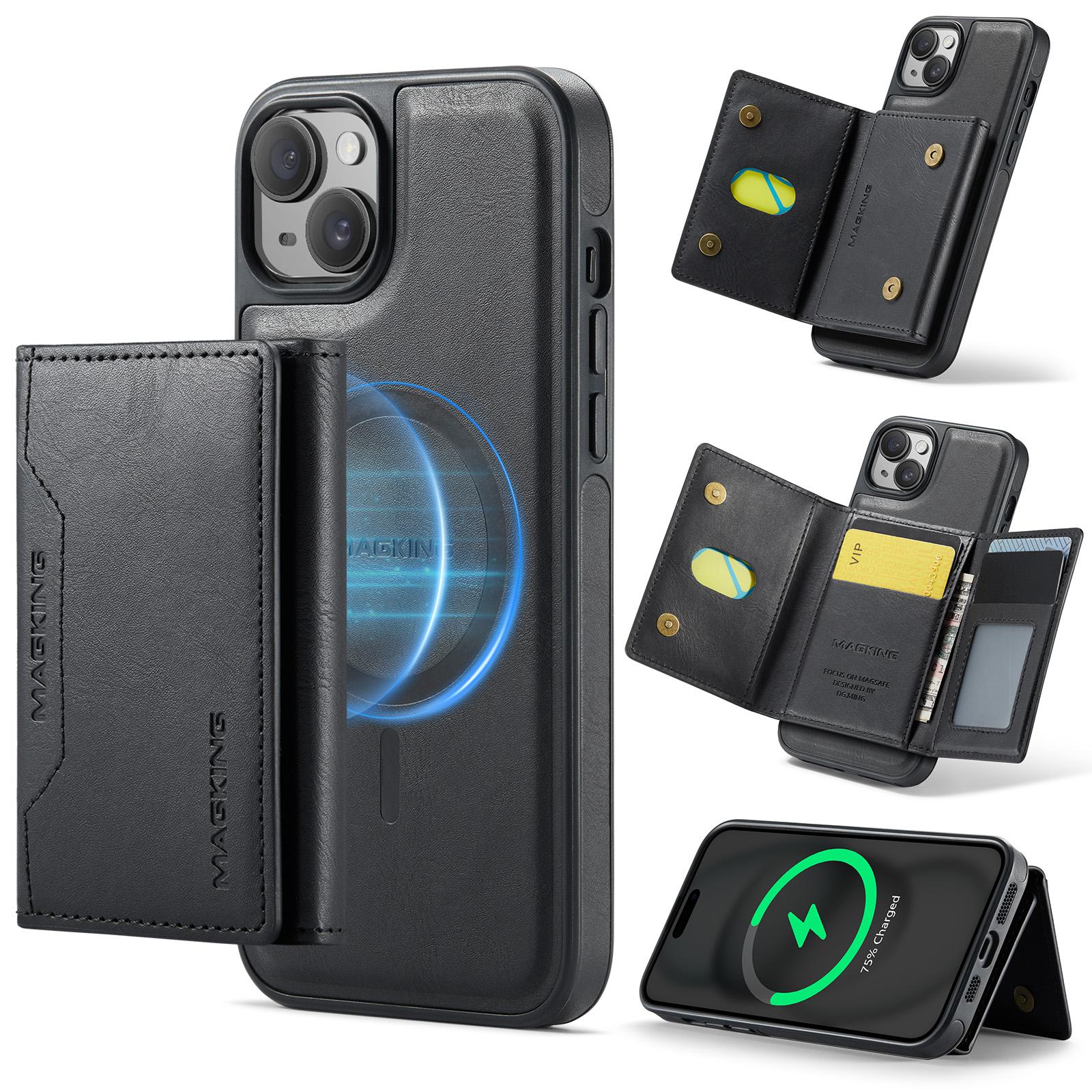 

MAGKING K2 Series For iPhone 15 Case Compatible with MagSafe PC+TPU+PU Phone Cover Black