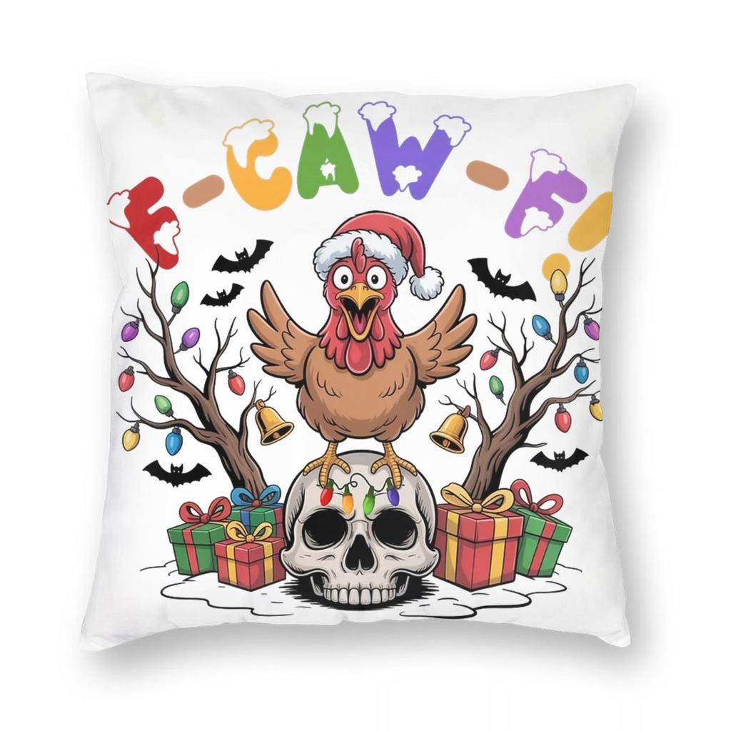 Christmas F-Caw-F Chicken Pillowcase Printed Polyester Cushion Cover Decorations Throw Pillow Case Cover Home Square 18''