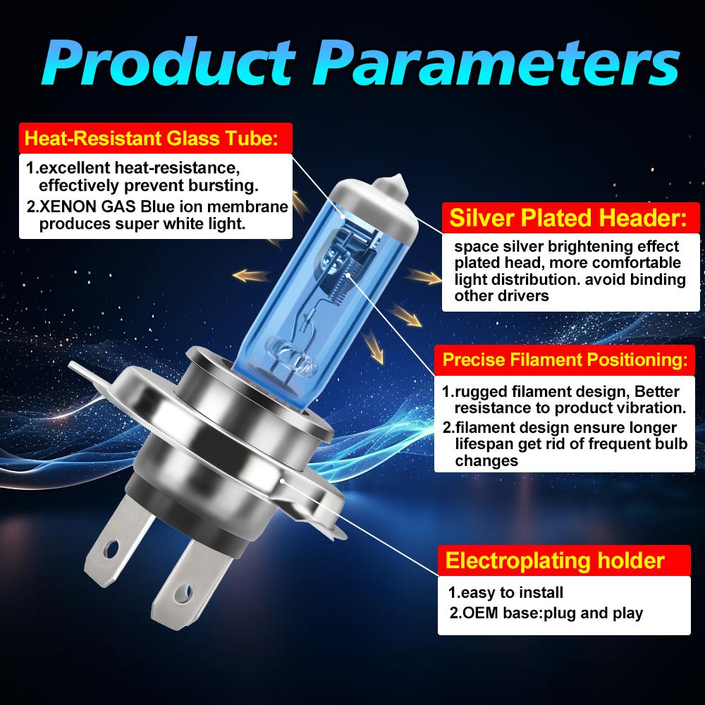 H4 H7 Car Halogen Headlight Car Light Hi/Lo Beam 6000K DC12V 100W Cool Blue Hyper White Bulb 2 Piece Auto Light Lamp