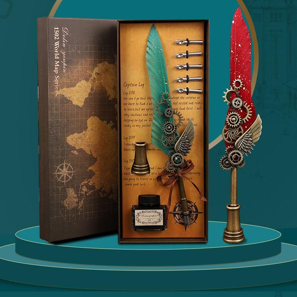 Punk Style Quill Fountain Pen Writing Set Mechanical Fountain Pen Fashion Writing Ink Set  Student