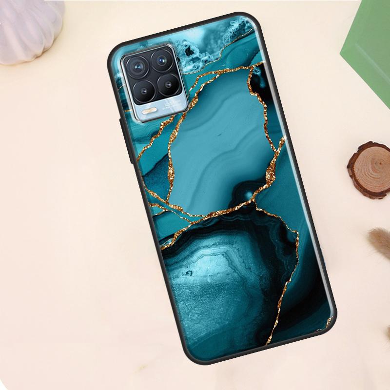 

Teal Blue Gold Agate Marble Case For Realme C63 C61 C65 C67 C75 C55 C51 C53 C35 C71 11 12 13 14 15 Pro Plus GT6 GT7 Pro Realme 15 Pro