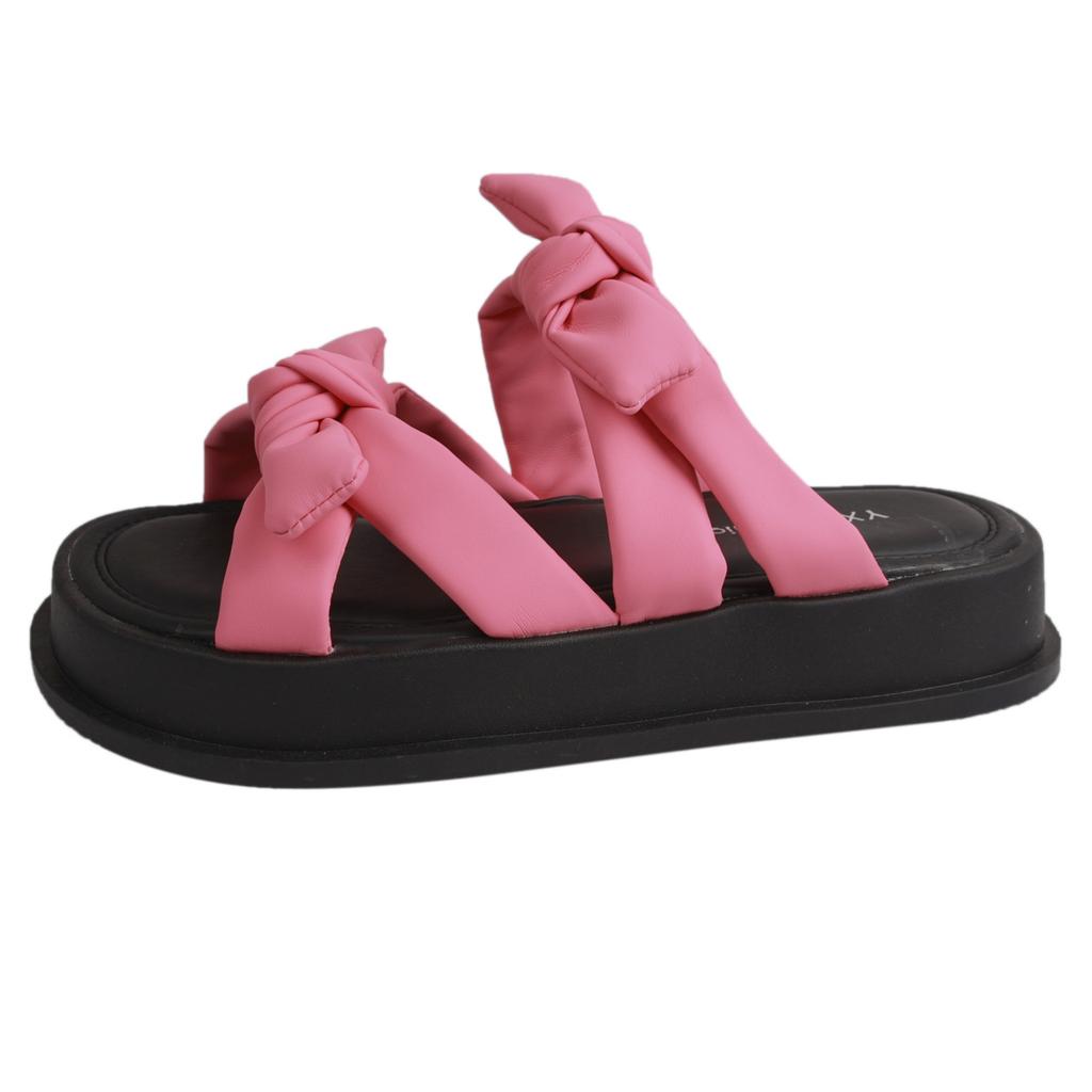 Round-toed Bow-knot Flip-flops for Women, New Korean-style Thick-soled Outerwear Women's Fashion Flip-flops for Summer 2025
