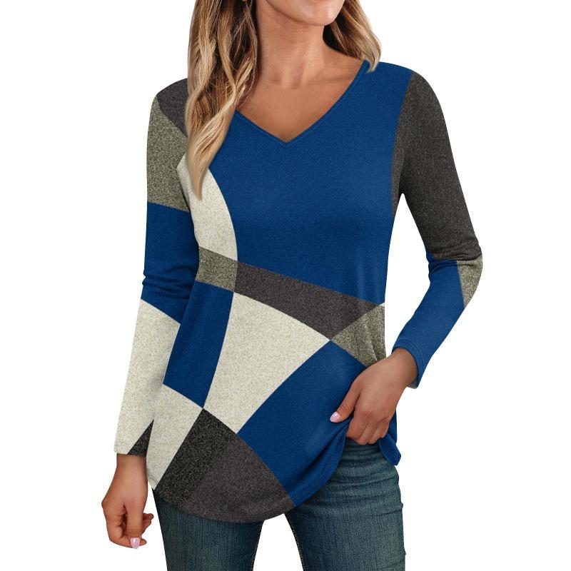 Damen Langarmshirts V-Ausschnitt Casual Blumendruck Basic Trendy T-Shirt Blusen Herbst Tunika Outfits Taillierte T-Shirts Damen